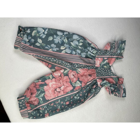 Chocolate Soup Vtg Girls 2t Floral Bubble Romper Teal Pink - Picture 5 of 11